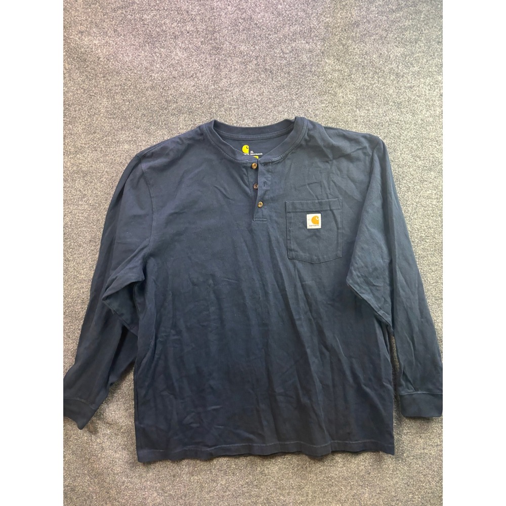 Carhartt Henley Shirt Mens XL Navy Blue Long Sleeve K128 Pocket Workwear